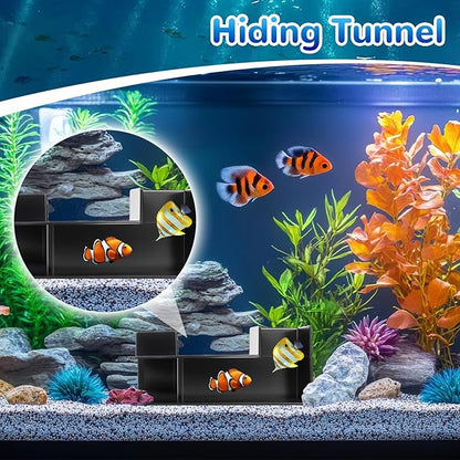 Dual-Entrance Aquarium Tunnel, Aquarium Cave Hideout 360° Viewing, Black Shrimp Cave Fish Tank Tunnels, Aquarium Underground Tunnel, Substrates Buried Tunnel for Fish Decoration