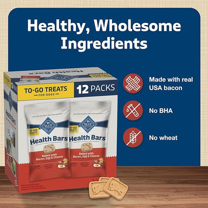 Blue Buffalo Health Bars Natural Crunchy Dog Treats TOGO Mini Biscuits Bacon Egg & Cheese