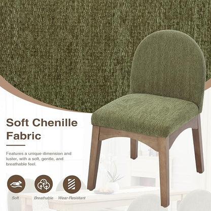 DUOMAY Modern Dining Chairs Set of 2, Mid Century Chenille Upholstered Dining Room Chairs Kitchen Chairs with Solid Rubberwood Legs, Armless Accent Side Chairs, Green