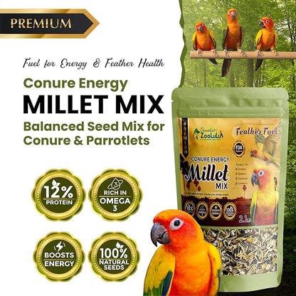 Danodia's Zoolulu Premium Conure Energy Millet Mix (450g/1 lbs) | Bird Food Blend for Conures, Quakers, Cockatiels & Lovebirds | Daily Healthy Nutrition