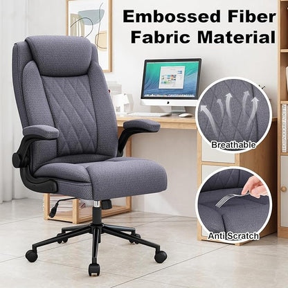 ralex-chair 2 Pack Big and Tall Office Chair -500 lb Heavy Duty Office Chair for Big Man, Fabric High Back Executive Office Desk Chair with 120° Tilt Rock,Computer Desk Chair with flip up arm - Grey