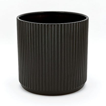 Amazon Basics Fluted Ceramic Planter Pot for Indoor Outdoor Plants, Round Flower Pot with Drainage Hole, 10-inch, Black