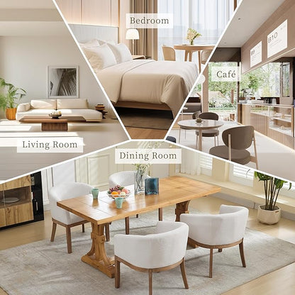 Shenyon Mid Century Modern Dining Chairs with Arms, Upholstered Linen Fabric Dining Room Chairs with Solid Wood Legs, Comfy Barrel Accent Chairs for Dining Room, Living Room, or Cafe,Beige