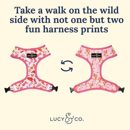 Lucy & Co. Reversible Dog Harness - Water-Repellent Neoprene, Dual-Print Design, Easy Swap Style, Adjustable Comfort Fit - Howdy Honey Reversible Harness - Large