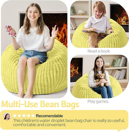 Homguava 2FT Bean Bag Chair, 2' Small Bean Bags with Memory Foam Filled, Beanbag Chairs with Machine Washable Cover Dutch Corded Plush Cover for Classroom,Living Room,Bedroom-Yellow