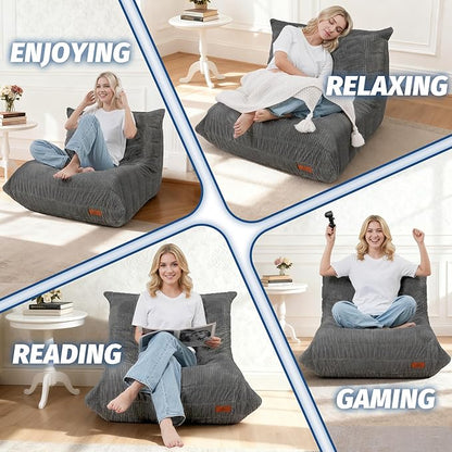 Bean Bag Chair,Giant Beanbag Chairs for Adults,Comfy Large Fireside Chair Lazy Sofa,Corduroy Bean Bag Lounger with Memory Foam Filled,Floor Sofa Couch for Home,Dorm,Living Room (Dark Grey)