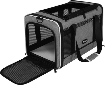 Cat Carrier 18x11x11 Top Load Soft Pet Travel Bag Over 15 lbs, Collapsible Small Dog Puppy Crate 10 Pounds, Small Animal Rabbit Kennel Carrying Case, Kitten Mesh Cage Medium Cat Under 25 Grey