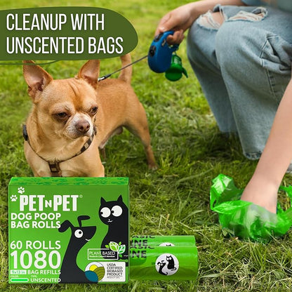 Pet N Pet 1080 Counts Poop Bags for Dogs, 41% Plant Based & 59% PE Extra Thick, Green Dog Poop Bags Rolls, 9" x 13", Unscented Pet Waste Bag