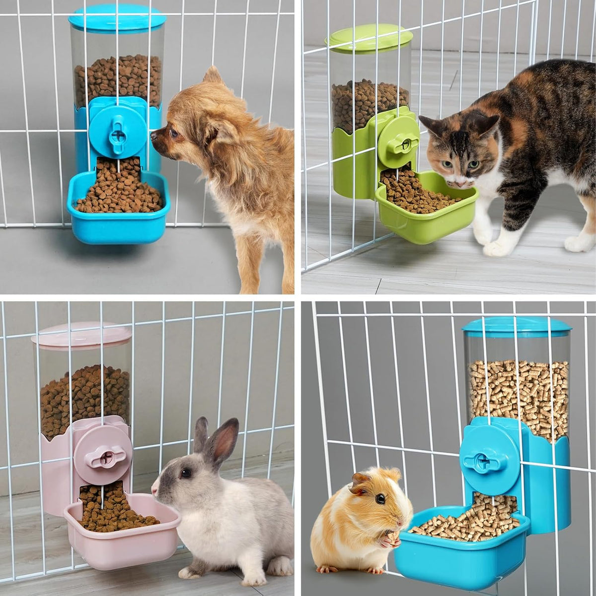 VANNON Small Animal Hanging Automatic Food Dispenser, 35oz Gravity Pet Feeder for Cage, Food Bowl for Rabbit Puppy Cat Ferret Guinea Pig Chinchilla Parrot (Blue)