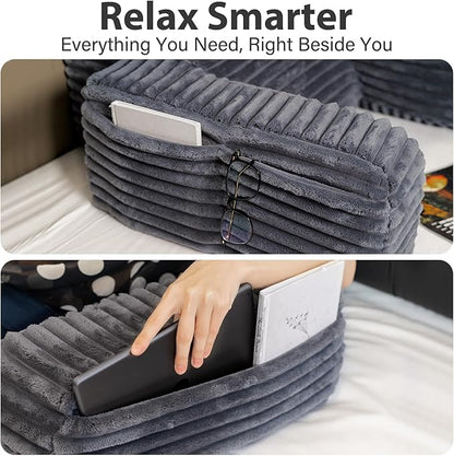 ENITYA 22" XL Back Pillow for Bed Sitting Up, Reading Pillow with Built-in Arms, Soft Back Support Chair, Ideal for Watching TV, Gaming, Nursing, Resting, Post Surgery, Dark Grey