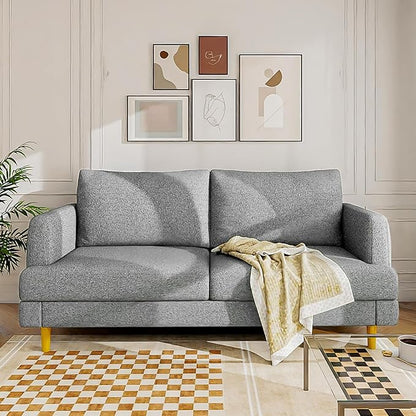 Loveseat Sofa Couch for Living Room with USB Type C Ports – Light Gray Upholstered 70" Small Couches for Bedroom, Office or Apartment–Modern 2-Seater Deep Seating with Soft Cushions & Sturdy Frame