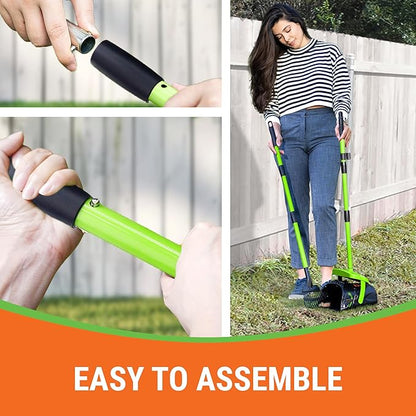 Pupzle Dog Pooper Scooper with Bag Attachment, 40" Long Handle Pooper Scooper for Large Dogs, Dog Poop Scoop for Yard, Large Capacity Swivel Bin and Rake, Lavender Scented Bags (Green)