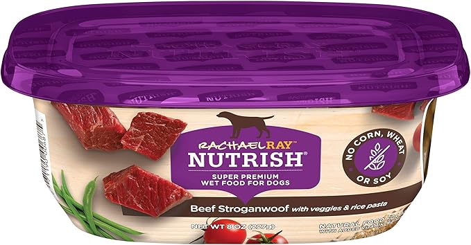 Nutrish Rachael Ray Premium Natural Wet Dog Food, Beef Stroganwoof Recipe, 8 Ounce Tub (Pack of 8)