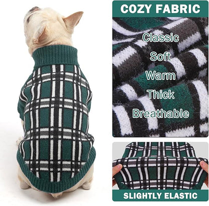 SCENEREAL Turtleneck Dog Sweater for Small Medium Large Dogs Girls Boys, Christmas Plaid Pullover Puppy Sweatershirt, Dogs Cold Weather Outfit Clothes, Ideal Gift for Pet in New Year, Green Plaid S