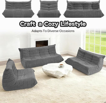 HABUTWAY Bean Bag Chairs Fireside Lazy Floor Sofa, Soft Teddy Fleece 3 Seater Sofa with High-Resilience Foam Filling，Beanbag for Living Room, Bedroom, Office (Dark Grey Teddy)