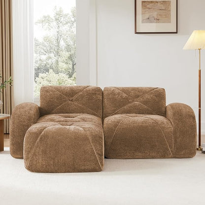 Modular Sectional Sofa with Free Combination,Boneless Floor Couch for Small Spaces, Living Room & Lounge,Velvet 2-Seater Sectional Couch with Ottoman,No Assembly Needed