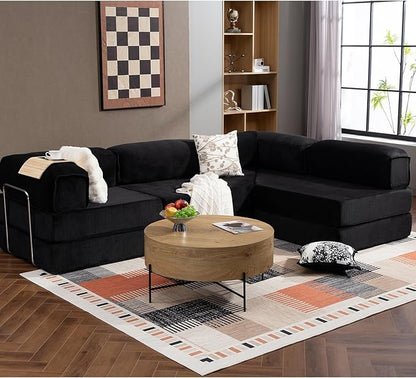 108" L Shaped Couch, Modular Sectional Sofa with Chaise, Cloud Boneless Couch with Deep Seat & Removable Pillow for Living Room, Bedroom,No Assembly Required（Black）