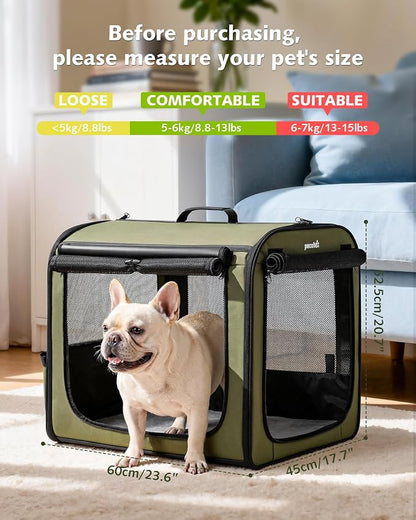 Dog Car Carrier Light Weight 24×17.7×20.5in, Foldable Dog Carrier, Green | Easy to Assemble, Portable and Breathable Pet Carrier, Suitable for Indoor and Outdoor Use, Dog Travel Crate with Curtain