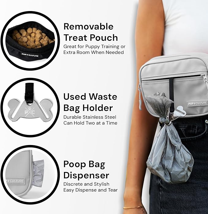 Pup Culture Dog Treat Pouch with Poop Bag Dispenser and Removable Treat Pouch | Cross Body Dog Walking Bag | The Perfect Puppy Training Tool and Even Better Gift