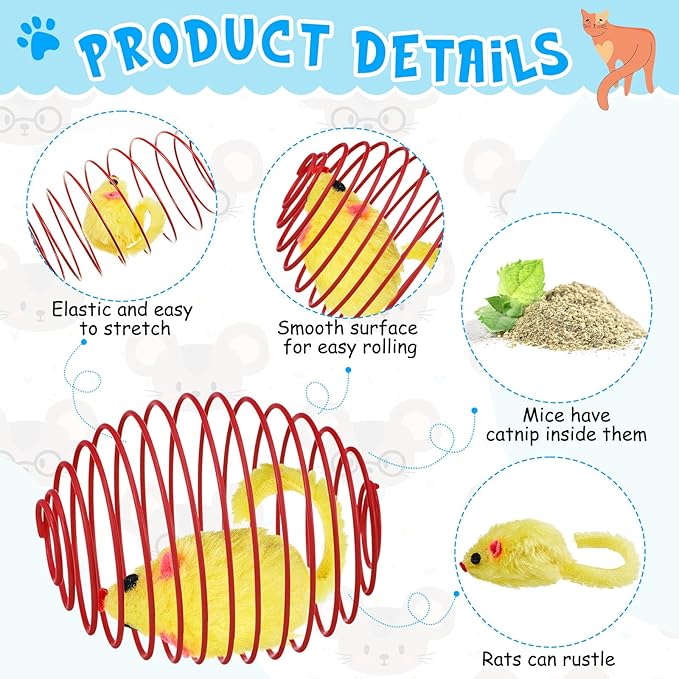 Jecery 5 Pcs Halloween Cat Spring Balls Toys Stretchable Rolling Balls Colorful Playful Coils Interactive Spring Action Toy Caged Rats for Kitten Cat Pet Supplies(Catnip Rats,Multicolor,5 Pcs)