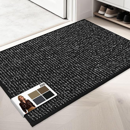 JSEI Dirt Trapper Door Mat 24"x36" Non-Slip Washable Entrance Mat, Dog Doormats, Absorbent & Fade-Resistant Floor Mats, Low Profile Welcome Mats for Entryway, Front Door, and Inside Entrance, Black