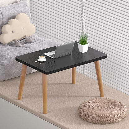 Small Coffee Table for Small Space, Low Table, Floor Table Desk for Sitting on The Floor, Storage Living Room Furniture, Tatami Tea Tables with Solid Wood Legs, Home Office, Farmhouse, Rectangle Black