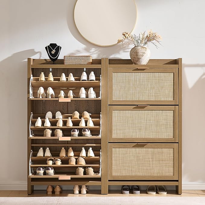 SICOTAS Rattan Shoe Storage Cabinet