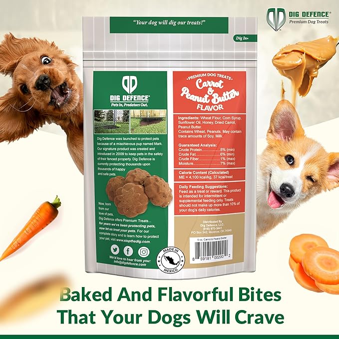 Dig Defence Premium Dog Treats - Carrot and Peanut Butter, Natural Ingredients, Baked Gourmet Snacks for Small & Big Dogs, Healthy Training Treat, 2 Pack