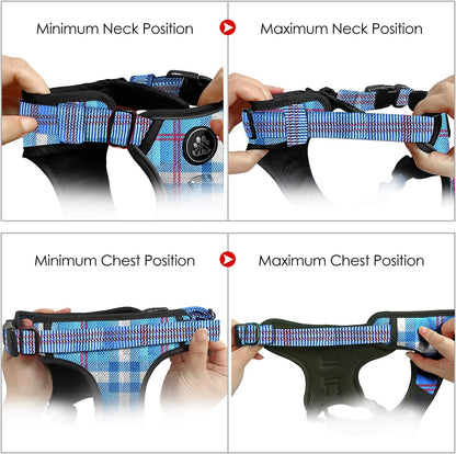 NESTROAD No Pull Dog Harness with Leash, Reflective No Choke Pet Vest Harness,Adjustable Soft Padded Dog Harness with Easy Control Handle for Small Dogs(Checkered Blue,Small)