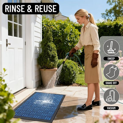 OLANLY Front Door Mat Outside Entrance 35x23, Absorbent, Heavy Duty Sturdy Natural Rubber Doormat Indoor Outdoor, Non-Slip, Stain and Fade Resistant, Low Profile Floor Mat for Entryway, Ocean Blue