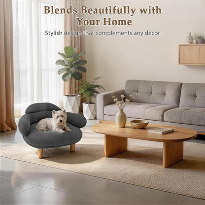 Gray Cat Sofa Bed, Furniture Style Pet Couch with Pine Wood Legs | Removable Cotton Velvet Cover, Cozy Cushion Design, Stylish Home Décor Pet Furniture for Cats and Small Dogs