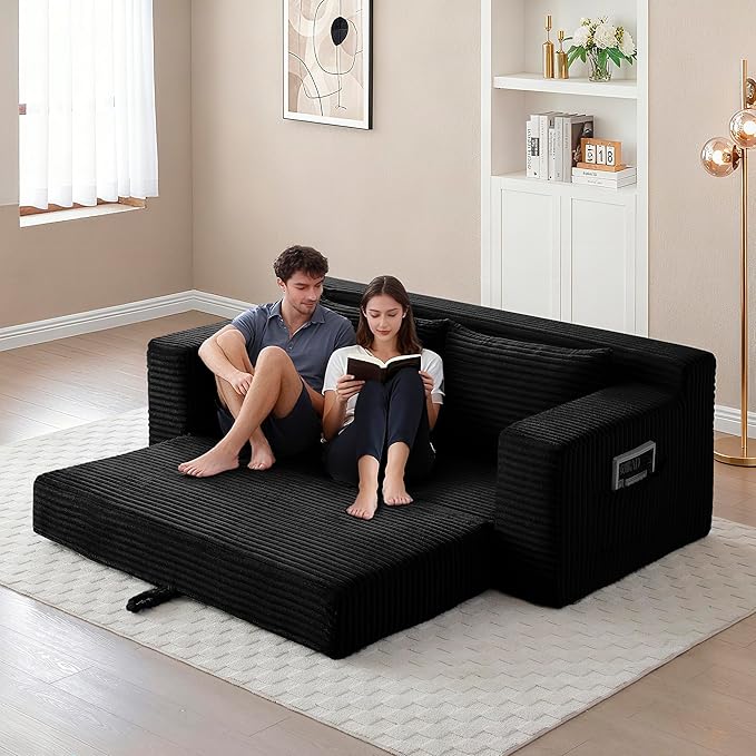 73" Cloud Loveseat Sofa Couch in a Box, 2 Seater Boneless Couch, Convertible Pull Out Sofa Bed with Pillows, No Assembly, Memory Foam, Modern Small Couches for Small Spaces (A-Black)