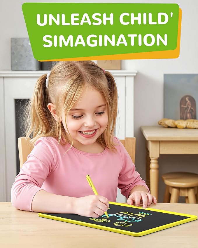 KOKODI LCD Writing Tablet, 16 Inch Colorful Toddler Doodle Board Drawing Tablet, Erasable Reusable Electronic Drawing Pads, Educational and Learning Toy for 3-6 Years Old Boy and Girls(Yellow)