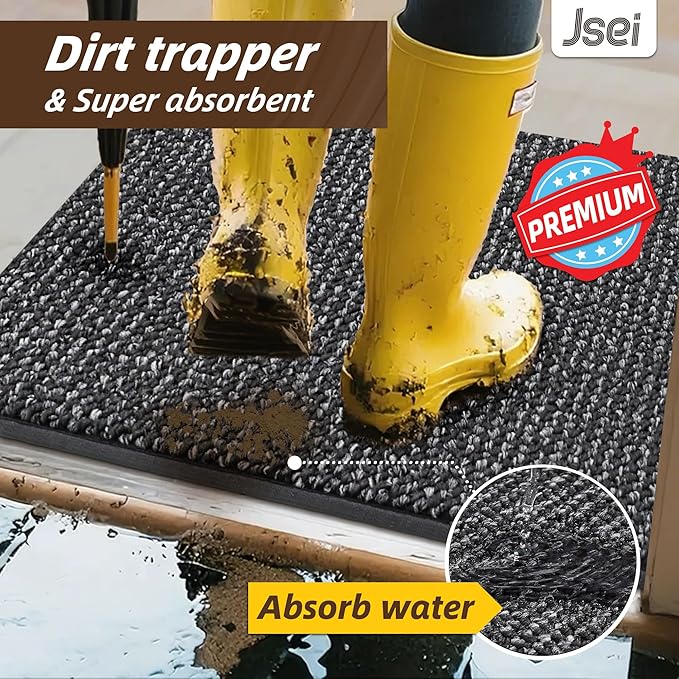 JSEI Dirt Trapper Door Mat 36"x60" Non-Slip Washable Entrance Mat, Dog Doormats, Absorbent & Fade-Resistant Floor Mats, Low Profile Welcome Mats for Entryway, Front Door, and Inside Entrance, Charcoal