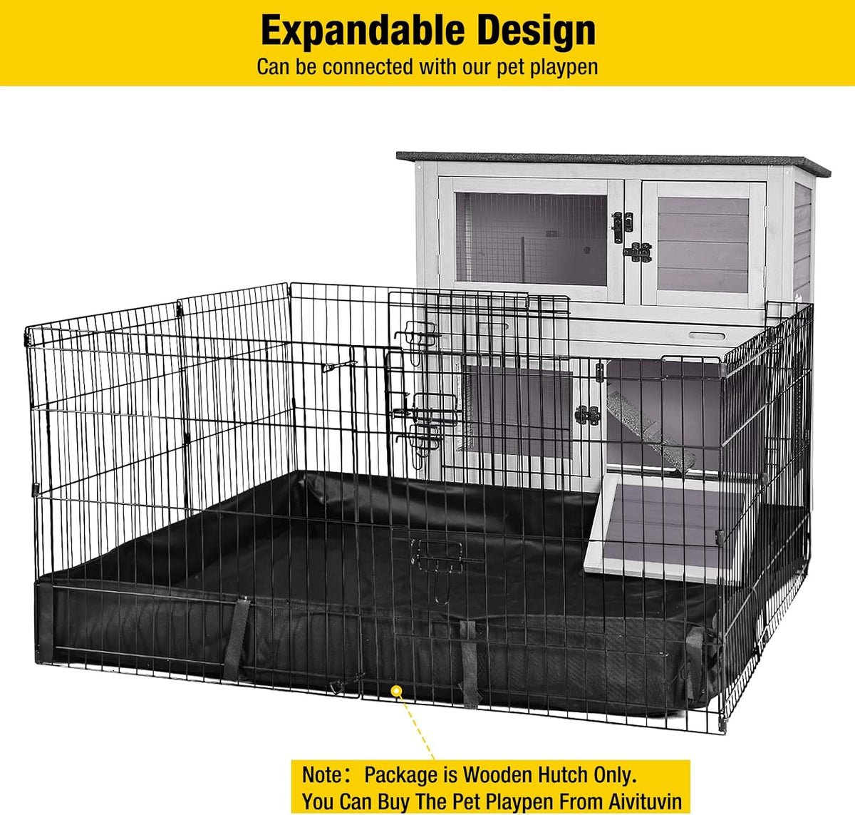 Aivituvin 36" Rabbit Hutch Bunny Cage Indoor Outdoor Guinea Pig Cage 2 Story Wth 2 Tray, Trap Door, Wheels