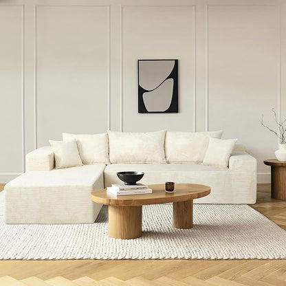 Sectional Cloud Boneless Couch for Living Room Bedroom, Comfy Modern L Shaped Modular Sofa with Left Facing Chaise, Deep Seat Memory Foam Couch in Box, No Assembly (Fine Striped Corduroy, Beige)