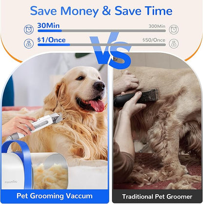 FUKUMARU Dog Grooming Vacuum & Pet Vacuum Grooming Kit, Pet Groom Tools for Dog Hair Shedding, 2L High-Capacity Cup, 6 Professional Tools with Dogs Nail Grinder and Cat Fur Clipper