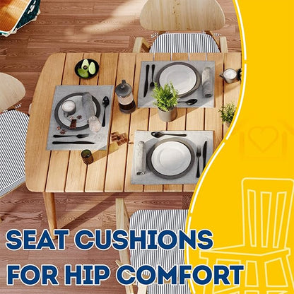 AAAAAcessories D-Shaped Chair Cushions, Featuring Ties and Removable, Machine-Washable Cover, 2'' Thick Seat Pads for Kitchen and Dining Rooms, 17'' x 16'', Set of 8, Pinstripe Dark Gray