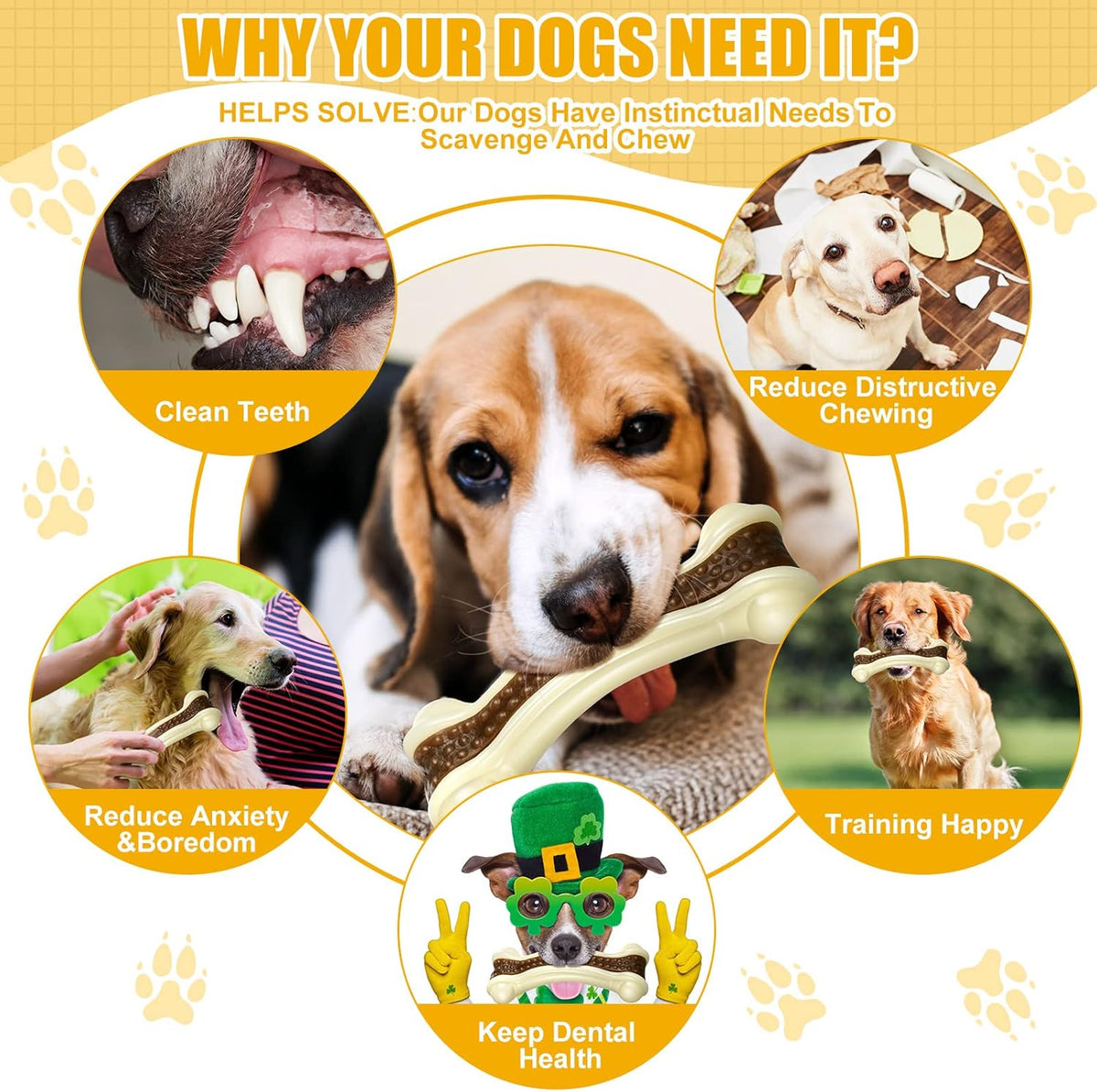 Sosation 6 Pcs Dog Toys for Aggressive Chewers Nylon Beef Flavor Bones Tough Puppy Teething Toys Puppy Chew Bones for Large Medium Small Breed Dogs Puppies Pets Chew Toys(Medium)