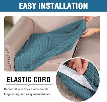 H.VERSAILTEX Super Stretch Individual Seat Cushion Covers - Sofa & Couch Cushion Slipcover Sets - Thick Jacquard Textured Twill Fabric (3 Piece XL Sofa Cushion Covers, Storm Blue)