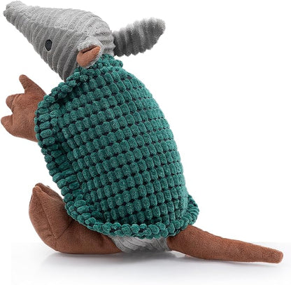 Hollypet Plush Dog Squeaky Toy Stuffed Armadillo Animal Pet Puppy Chew Toys with Clean Teeth for Small Medium Large All Breed Sizes Dogs, Deep Green, 14 in