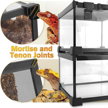 12"x12"x12" Reptile Terrarium, Escape-Proof Glass Full-View Vivarium for Tropical Invertebrates Such as Hermit Crabs, with Escape-Proof Lock & Feeding Hatch