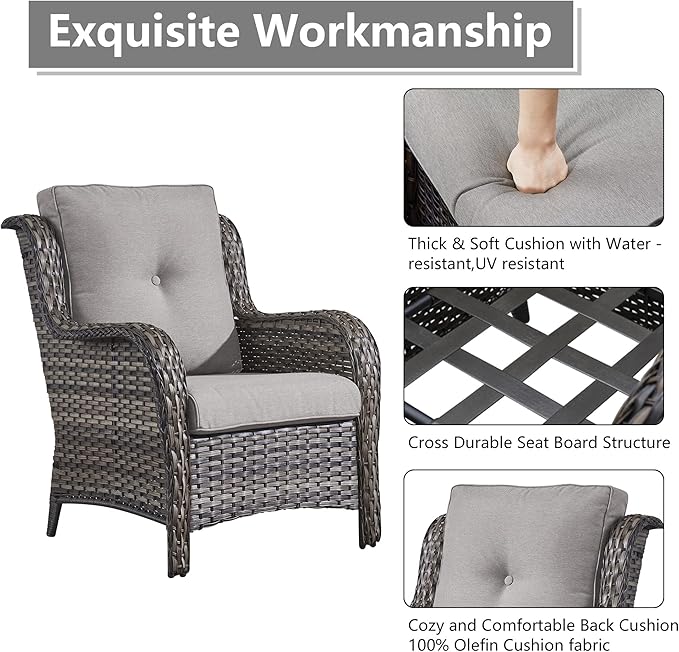 Rilyson Wicker Patio Furniture Set - 4 Piece Rattan Outdoor Sectional Conversation Sets with 2 Chairs and 2 Ottomans for Porch Deck Garden(Mixed Grey/Grey)