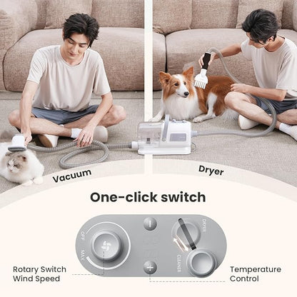 Pecute 7-in-1 Dog Grooming Vacuum & Dryer for Heavy Shedding | 10000Pa suction, adj suction & temp, home & salon use, 55dB low noise, 1.7L dust cup, reduces flying hair, easy cleanup