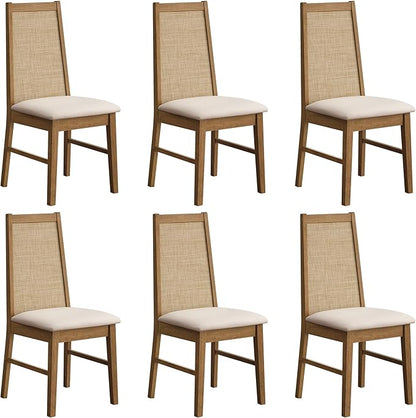 SICOTAS Wood Dining Chairs Set of 6 - Rattan Dining Room Chairs with Solid Wood Leg, Farmhouse Upholstered Kitchen Chairs High Back, Modern Armless Dining Chair for Dining Room, Kitchen, Oak, 6PCS