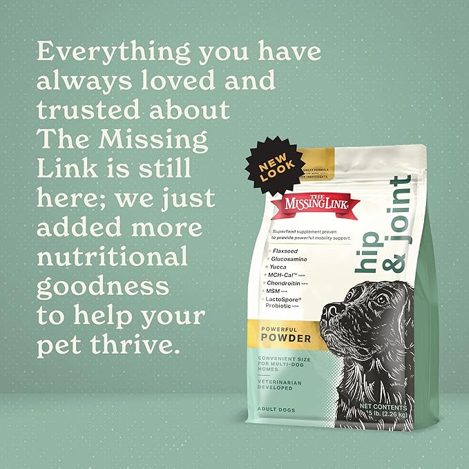 The Missing Link Hip & Joint + Probiotics Supplement 5lb Bag - Superfood Powder for Dog Cartilage & Bone Health, Joint Mobility & Flexibility