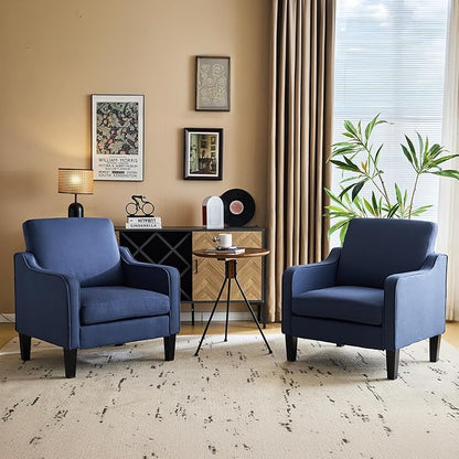 VINGLI Navy Blue Accent Chairs for Living Room, Line Comfy Upholstered Chair Mid Century Modern Armchair for Bedroom, Home Office, Small Spaces, Apartment
