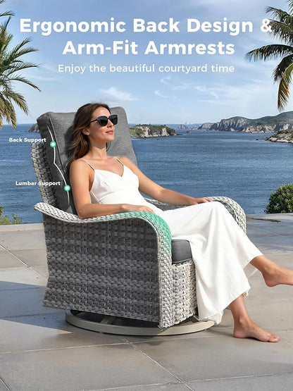 6 Piece Outdoor Wicker Patio Furniture Set,High Back Swivel Rocker Patio Chairs with 4" Thickened Cushions & Side Table, All-Weather PE Rattan for Garden, Backyard, Porch, Black