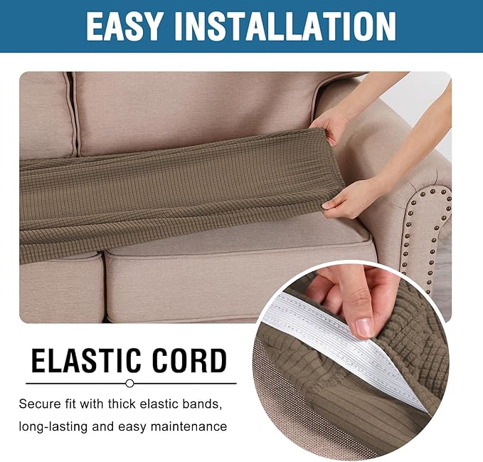 H.VERSAILTEX Super Stretch Individual Seat Cushion Covers Sofa Covers Couch Cushion Covers Slipcover Sets Thick Jacquard Textured Twill Fabric (1 Piece Loveseat Cushion Cover, Macchiato)