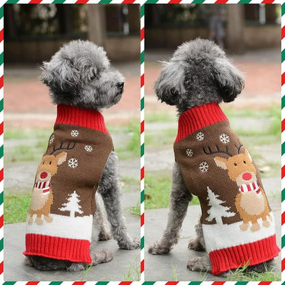 PETCARE Brown Reindeer Dog Sweater Christmas Vest Ugly Snow Xmas Puppy Costume Pet Holiday Warm Fall Winter Clothes for Small Medium Large Dogs Cats Pullover Sweaters Outfits